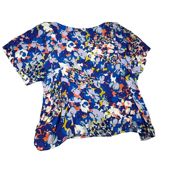 Maeve Anthropologie Blue Abstract Floral Pleat Blouse‎ Top Size XS - Picture 3 of 6